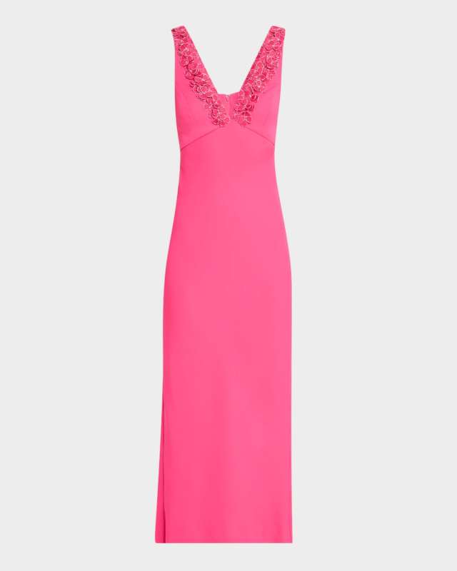 Kallie Floral-Embellished Crepe Midi Dress